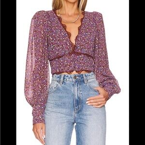 ASTR the label Zanna Top in Brown & Purple Ditsy size small NWT